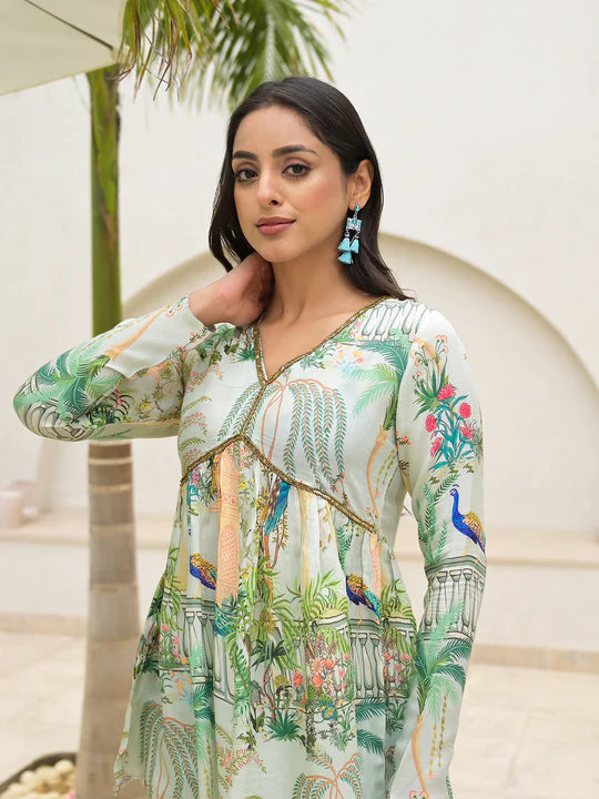 Green Digital Printed Muslin Co-Ord set